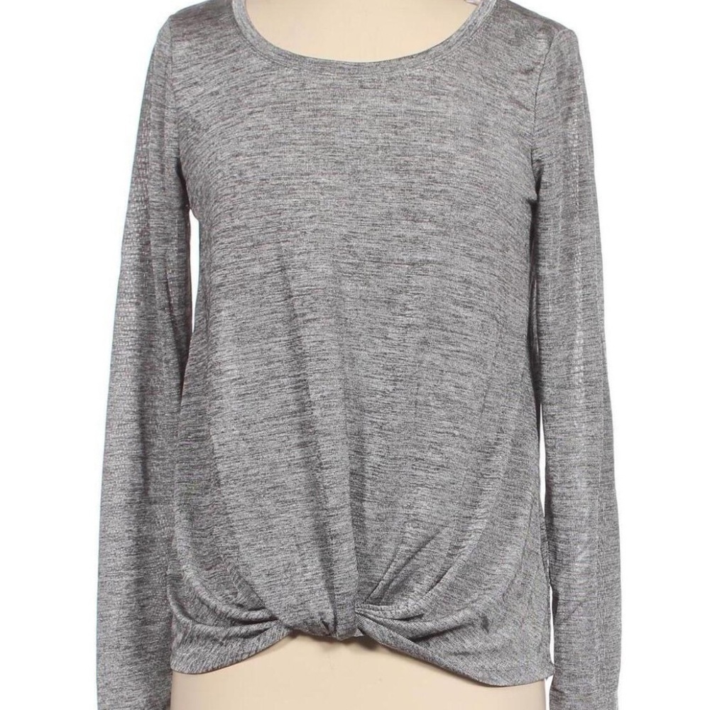 Jane & Delancey Gray Shimmer Twist Knotted Top Lightweight Long Sleeve Sz M
